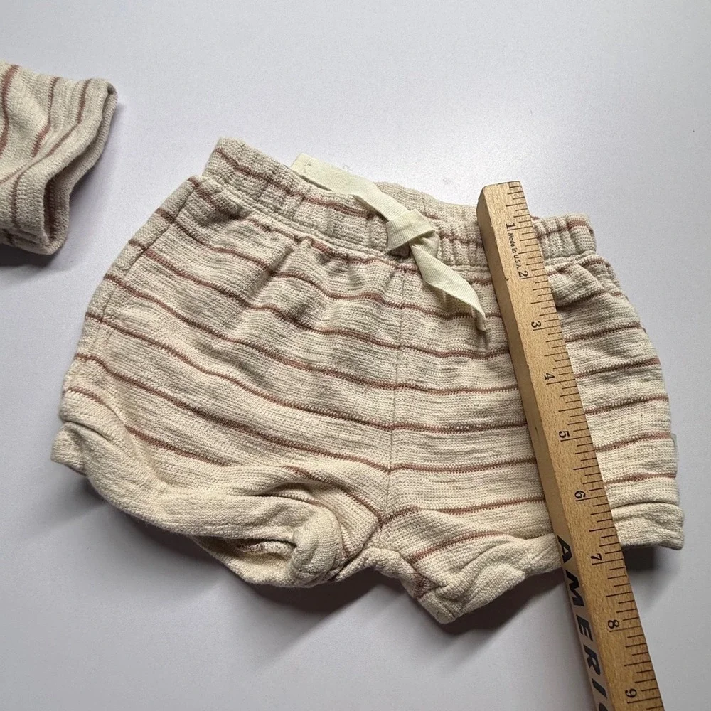 Little Planet by Carter's Organic Stripe Shirt‎ Shorts Set Baby 6M Beige